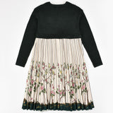 שמלת קפלים בשילוב סריג - ירוק