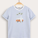 חולצת פסים עם הדפס - כחול