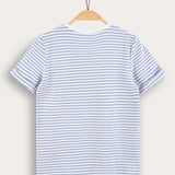 חולצת פסים עם הדפס - כחול