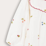 שמלת כפתורים עם רקמת פרחים - לבן