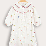 שמלת כפתורים עם רקמת פרחים - לבן