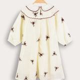 שמלת כפתורים עם רקמת פרחים - שמנת