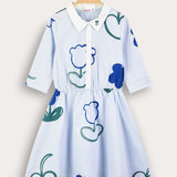 Button-up dress with collar - light blue