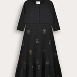 Metallic print robe with cardigan - black