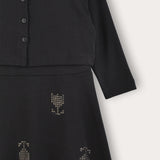 Metallic print robe with cardigan - black
