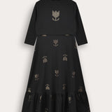 Metallic print robe with cardigan - black