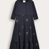 Metallic print robe with cardigan - Navy