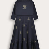 Metallic print robe with cardigan - Navy