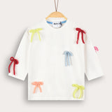 חולצת פסים עם פפיונים - שמנת