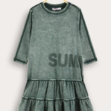 שמלת קומות עם הדפס - ירוק