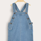 אוברול ג'ינס עם כתפיות - תכלת