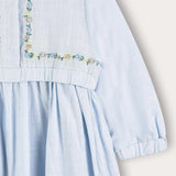 Embroidered dress with gathers - light blue
