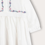 Embroidered dress with gathers - white