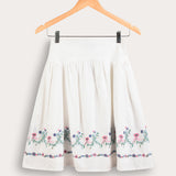 חצאית רקמה עם בטנה - לבן