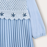 Shabbat dress with crochet combination - light blue