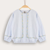 חולצת רקמה שרוולים נפוחים - תכלת