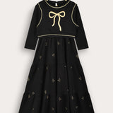 Metallic print robe with vest - black