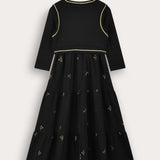 Metallic print robe with vest - black
