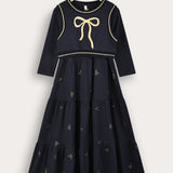 Metallic Print Robe with Vest - Navy