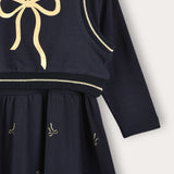 Metallic Print Robe with Vest - Navy