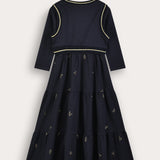 Metallic Print Robe with Vest - Navy
