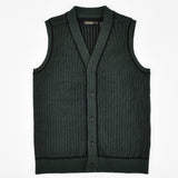 אפודת סריג ריב מכופתרת - ירוק