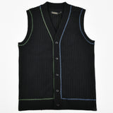 אפודת סריג ריב מכופתרת - שחור