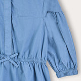 שמלת קומות עם כיווצים וסרט - כחול