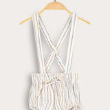 מכנסי סרבל עם כתפיות - לבן