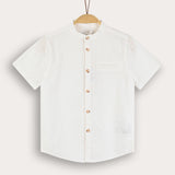 חולצת אריג מכופתרת - שמנת