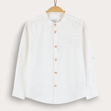 חולצת אריג מכופתרת - שמנת