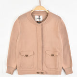 בלייזר סריג עם כיסים - בז'