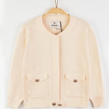 בלייזר סריג עם כיסים - שמנת