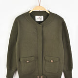 בלייזר סריג עם כיסים - זית