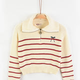 סוודר צווארון בשילוב רוכסן - אדום