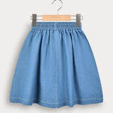 חצאית כיווצים עם קשירת שרוך - תכלת