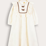 Lace dress with ribbons and muslin - cream/brown