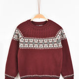 חולצת סריג בדוגמת צמות - בורדו