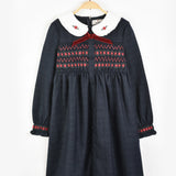 שמלת כפתורים עם צווארון רקמה - נייבי