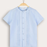 חולצת כפתורים עם קפלים - תכלת