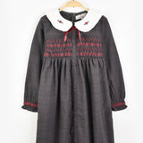 שמלת כפתורים עם צווארון רקמה - אפור