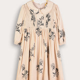 שמלת צווארון עם פרחים - בז'