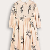 שמלת צווארון עם פרחים - בז'