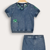 Embroidered jeans set - blue