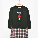 שמלת משבצות משולבת - ירוק