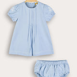 שמלת קפלים עם רקמה - תכלת