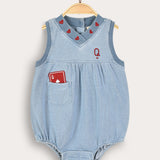 אוברול ג'ינס עם רקמה - תכלת