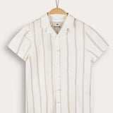 חולצת אריג מכופתרת - אבן