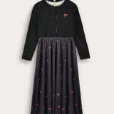 Floral robe combined with cardigan - black