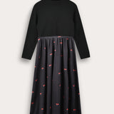 Floral robe combined with cardigan - black